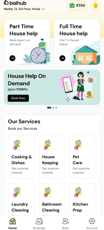 BaiHub app, choose your service